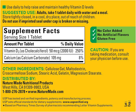 Suplementos  Vitamina D3 220 tabletas 2000 UI (50 mcg)