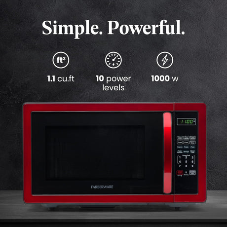 Microondas Farberware 1000W 1.1 cu ft con Luz LED y Bloqueo Infantil