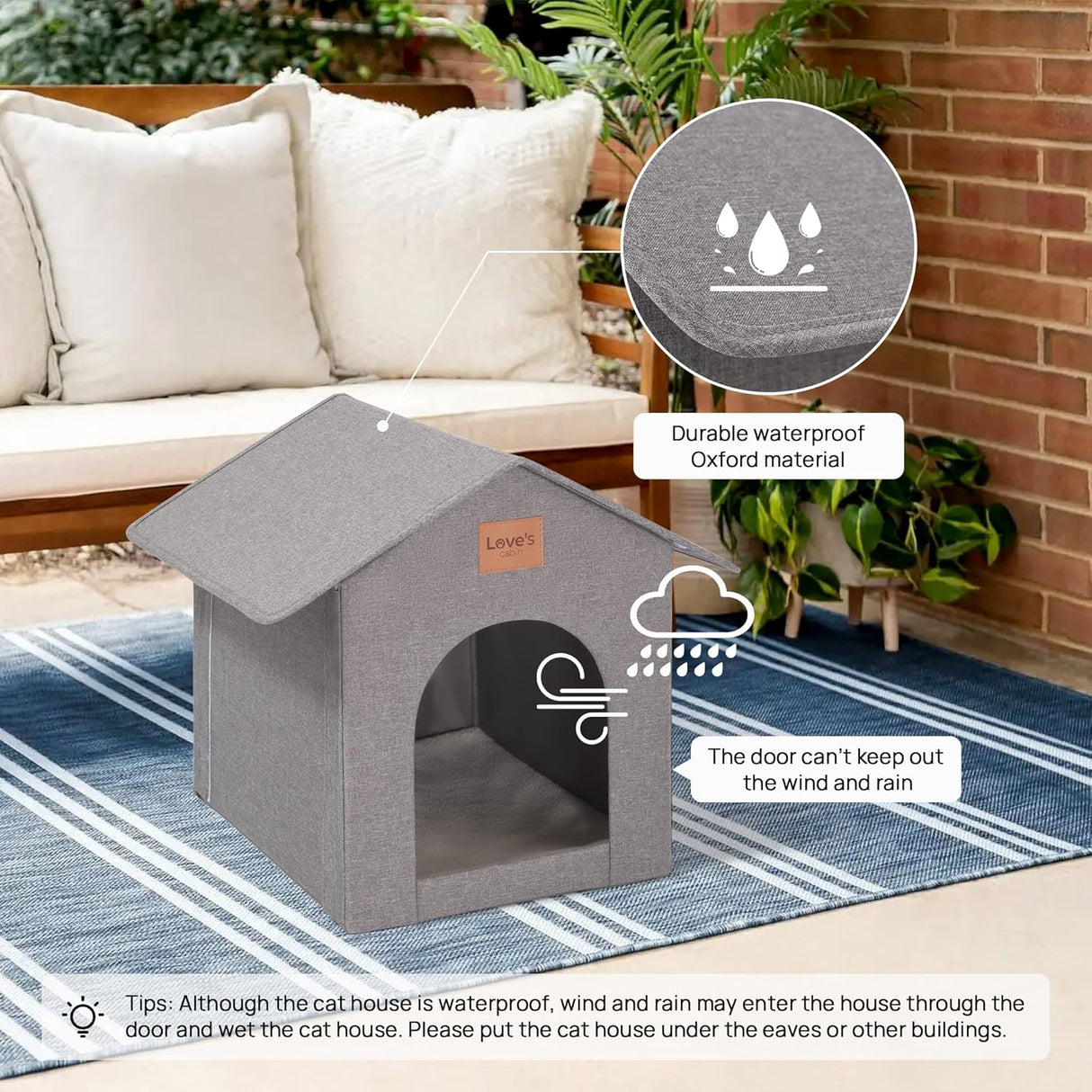 Casa para gatos Love's Cabin, aislada y resistente al clima.