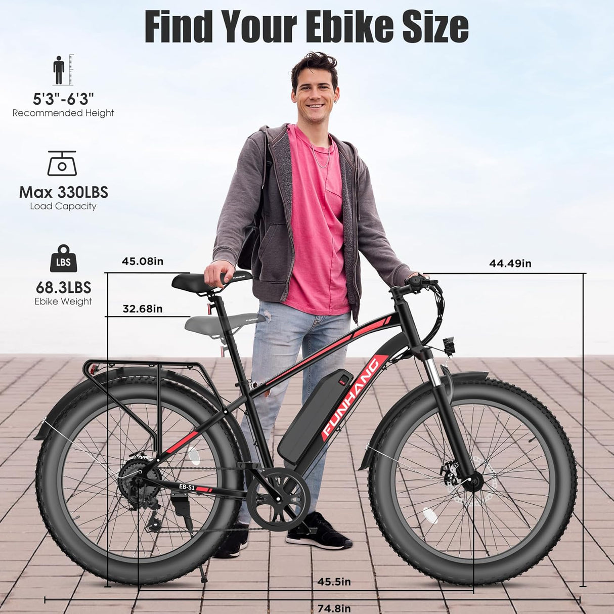 Bicicleta Eléctrica Peak 750W, 25MPH, 60M, 48V 13AH, 7 Velocidades