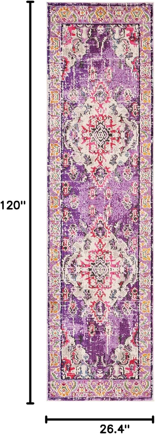 Alfombra Runner Boho Chic Medallón, Diseño Distresado, MNC243P
