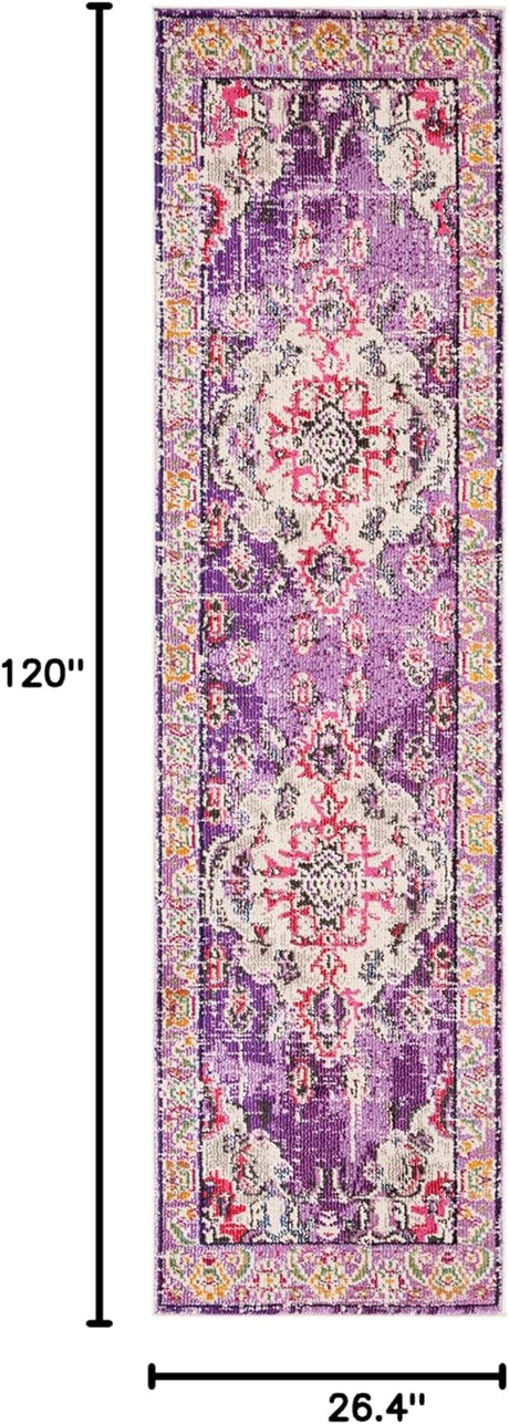 Alfombra Runner Boho Chic Medallón, Diseño Distresado, MNC243P