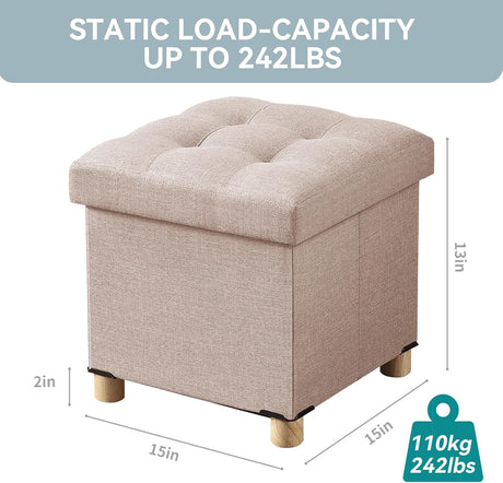 Ottomán Pequeño Plegable con Almacenamiento y Patas de Madera