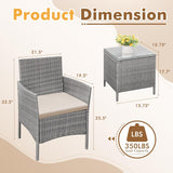 Flamaker Juego de muebles de patio de 3 piezas de ratán para todo tipo de clima, sillas de patio con mesa de vidrio templado para porche, bistró y balcón (gris/crema)