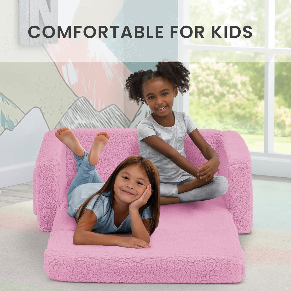 Silla convertible 2 en 1 de cama para niños, color rosa