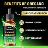 Oregano Oil Líquido 5en1 con SemillaNegra, Elderberry, Ajo, Olivo 2oz