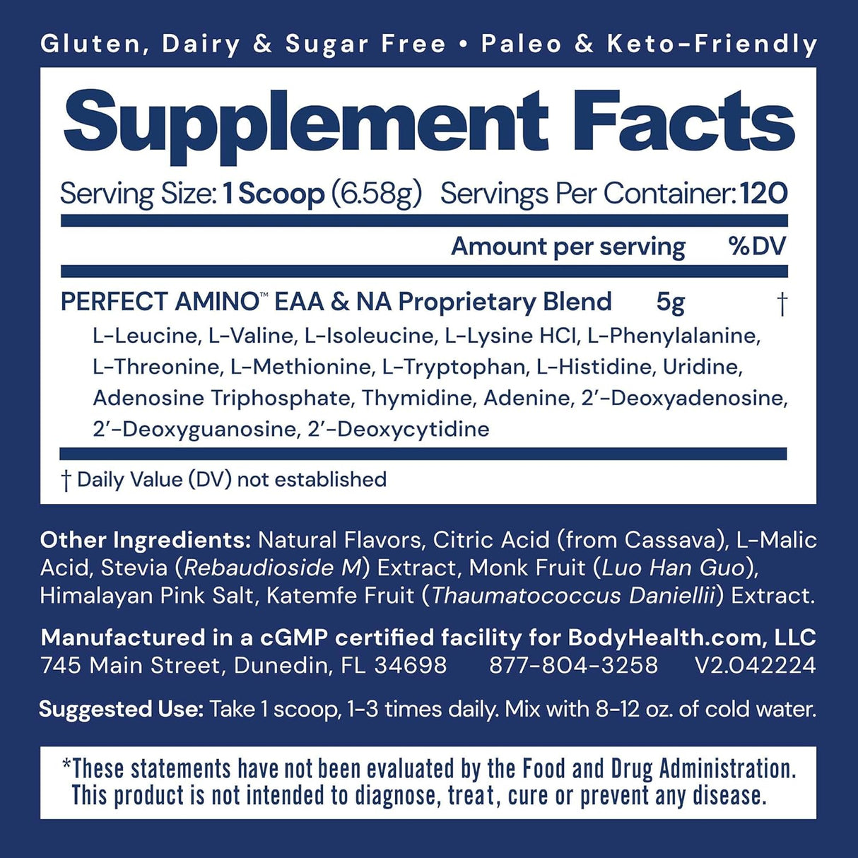 PerfectAmino Powder de BodyHealth, BCAA/EAA, 120 raciones