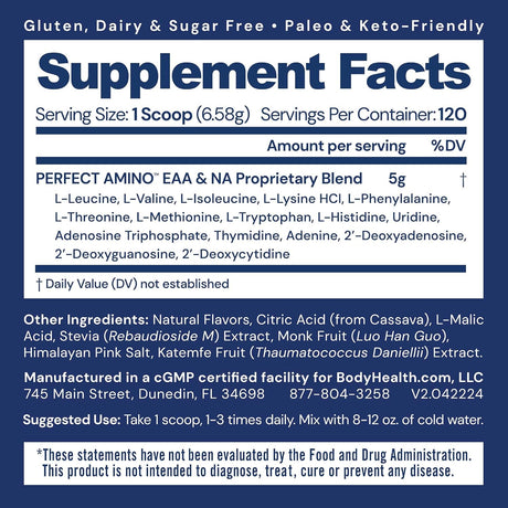 PerfectAmino Powder de BodyHealth, BCAA/EAA, 120 raciones