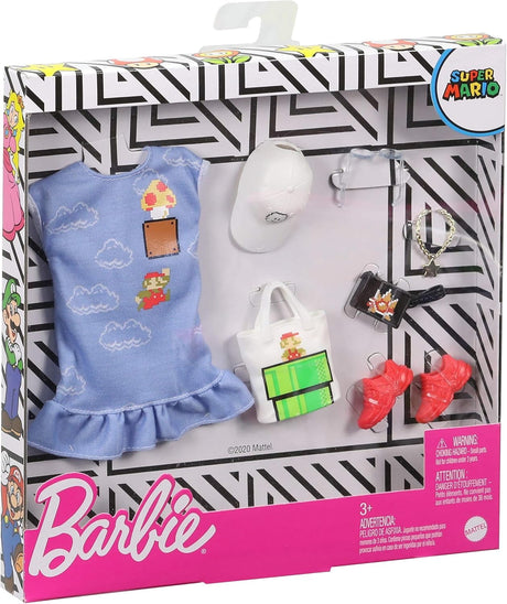 Pack de ropa Barbie con temática Super Mario, accesorios y vestido