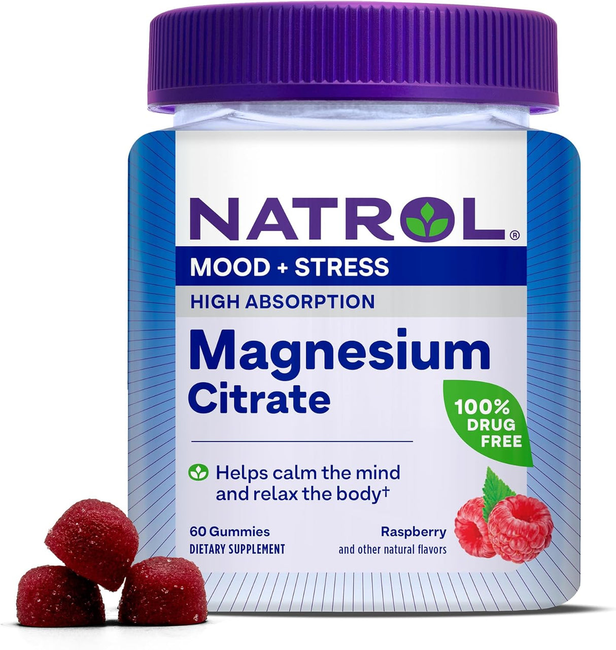 Suplemento Natrol Magnesio Citrato 330mg, 60 Gomas, 15 Días