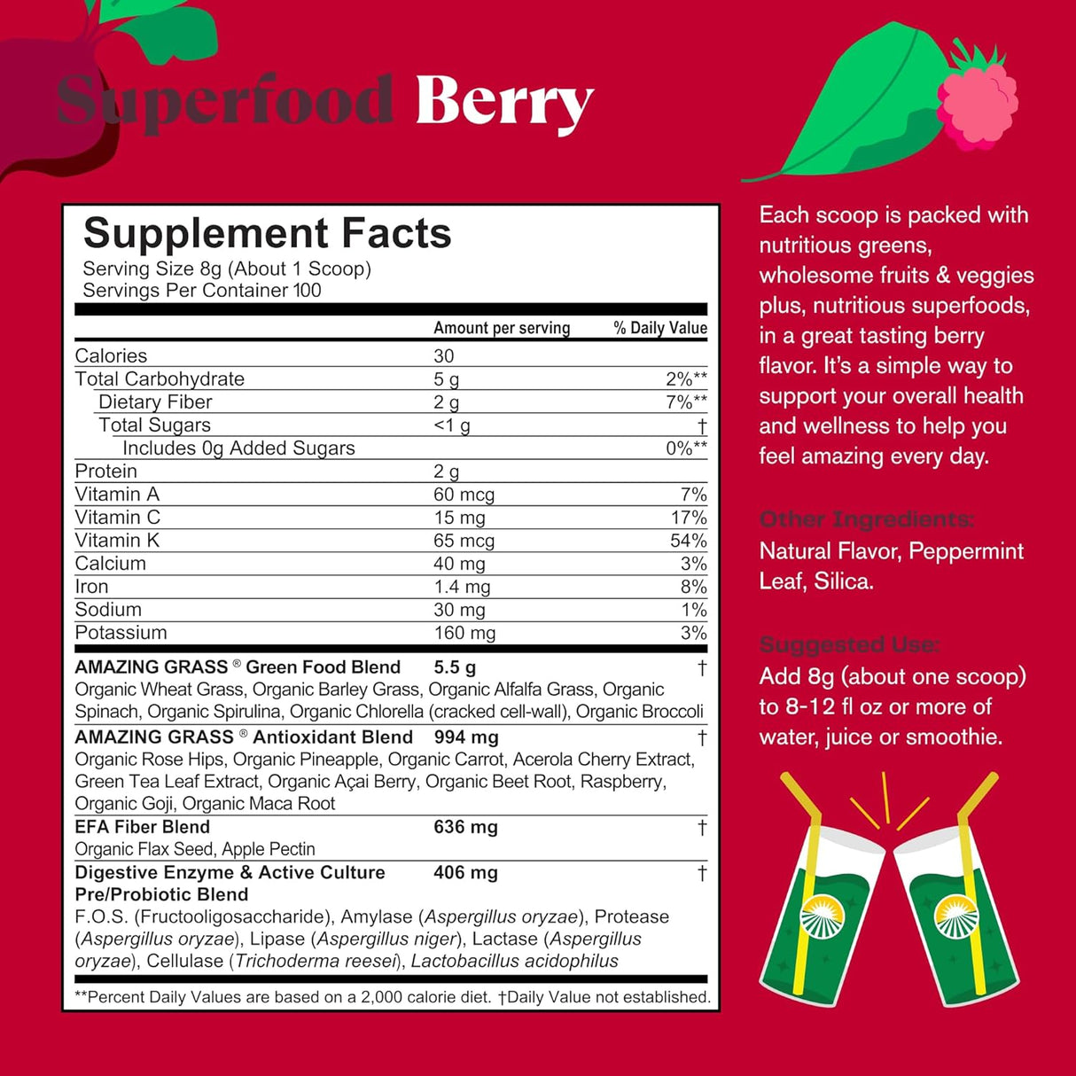 Suplemento Amazing Grass Superfood bayas verdes