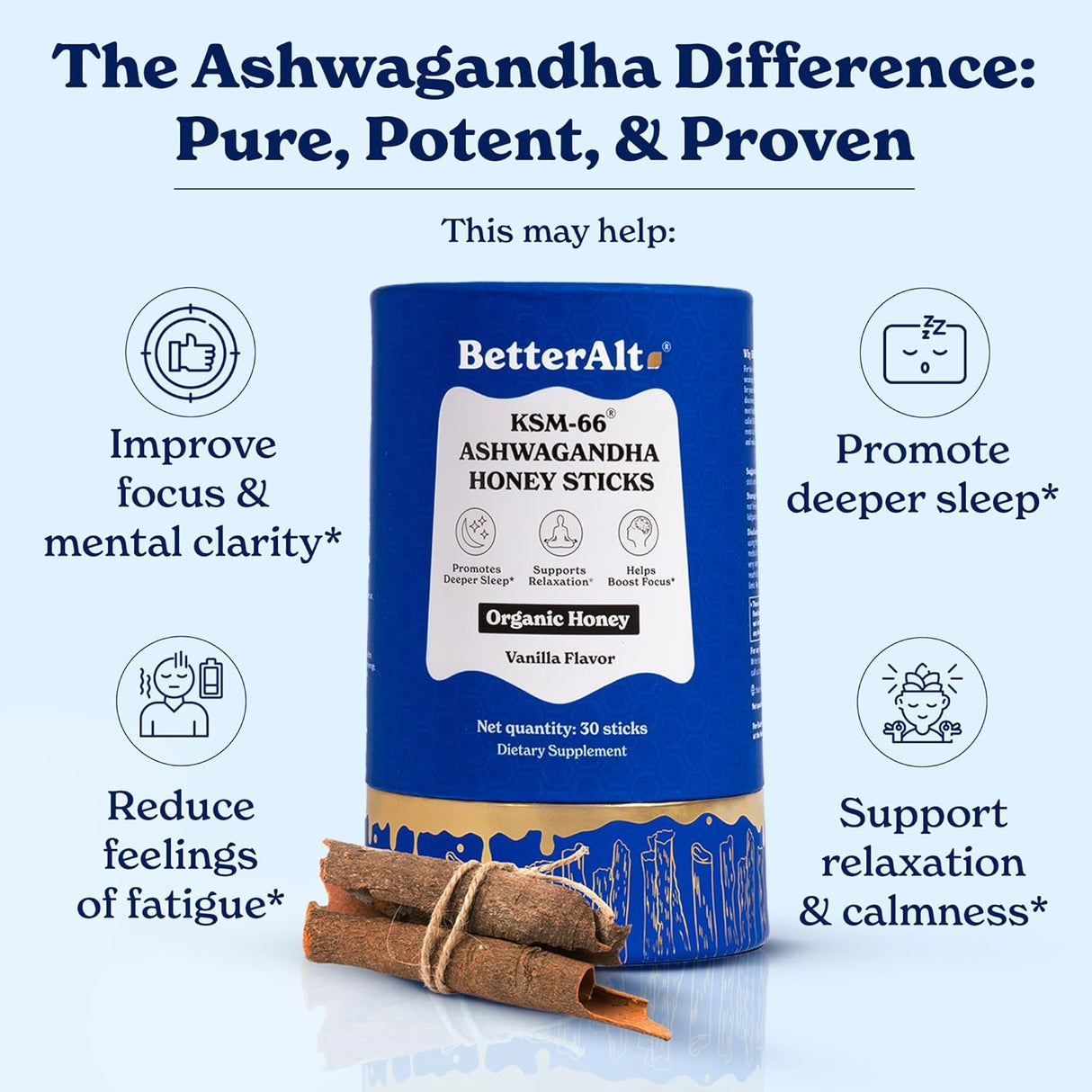 Barra de miel con Ashwagandha y Shilajit, 60 sticks, energía e inmunidad