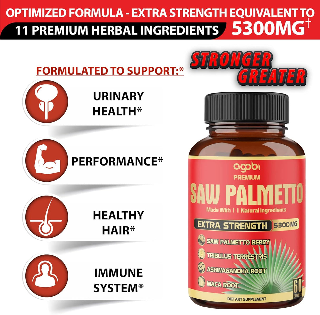 Suplementos de palma enana americana de 5300 mg 60 unidades