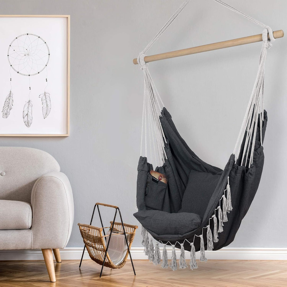 Silla Hamaca KOMOREBI - 60x47 - Algodón, 2 Cojines, Macramé