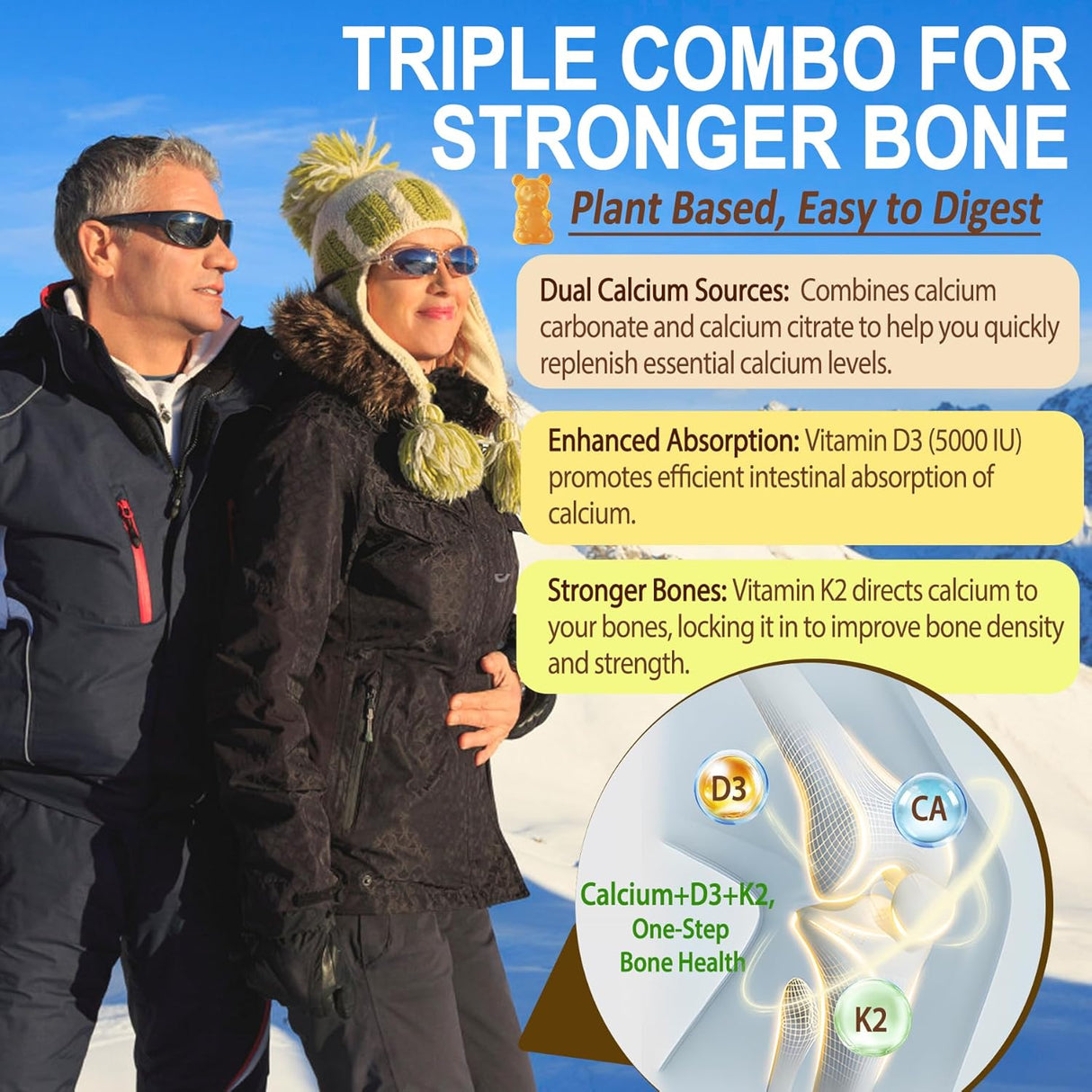 Gummies Vitamina D3 K2 200mcg + Calcio 600mg Vegan 2Packs