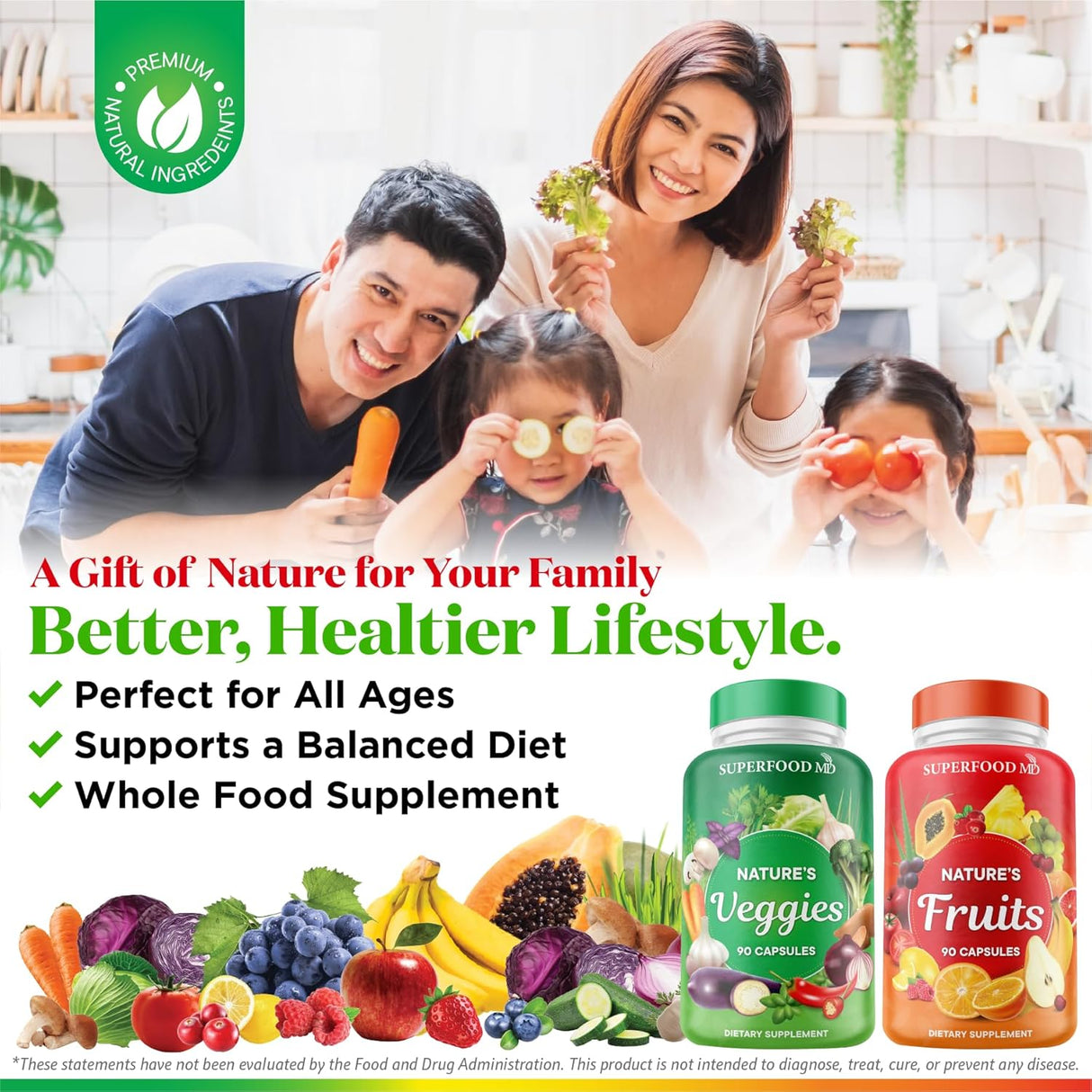 Suplemento de frutas y verduras 90 frutas y 90 cápsulas