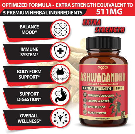 Suplemento de Ashwagandha 5200mg - 3 Paquetes 60 Cápsulas
