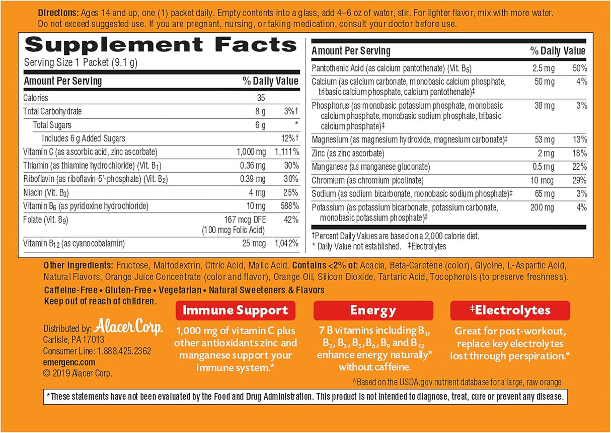 Emergen-C Vitamina C 1000mg Polvo, Inmunidad, 90u