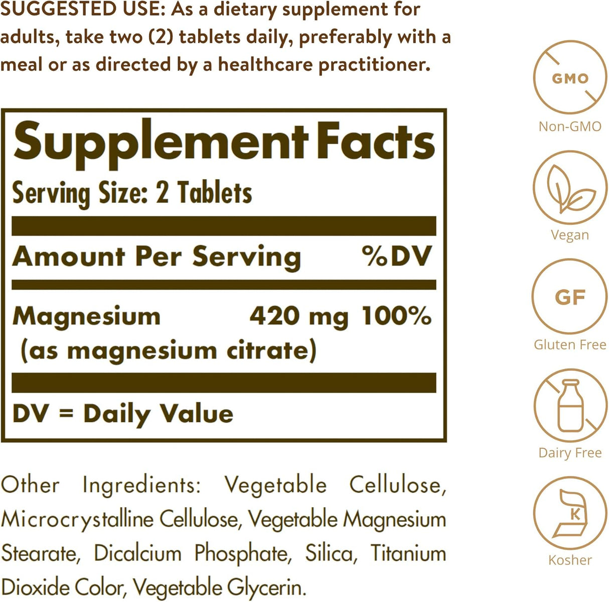 Suplementos Alimenticios de magnesio 120 tabletas