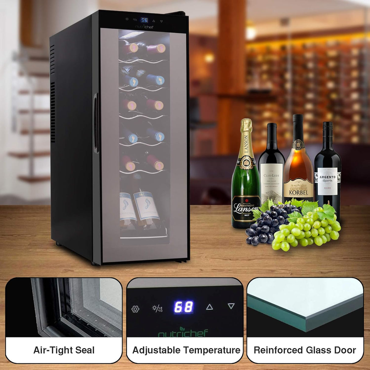Refrigerador de vino NutriChef para 12 botellas termoeléctrico