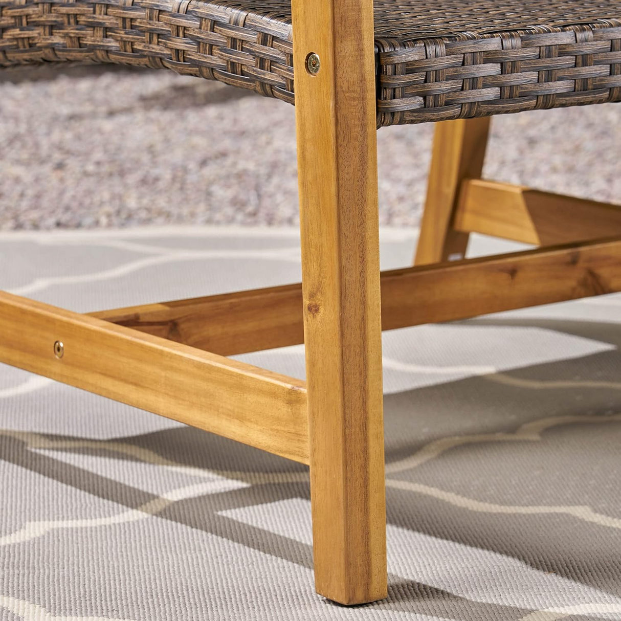 Sofá de madera y mimbre para exterior Marcia 75.50x31.00x31.50