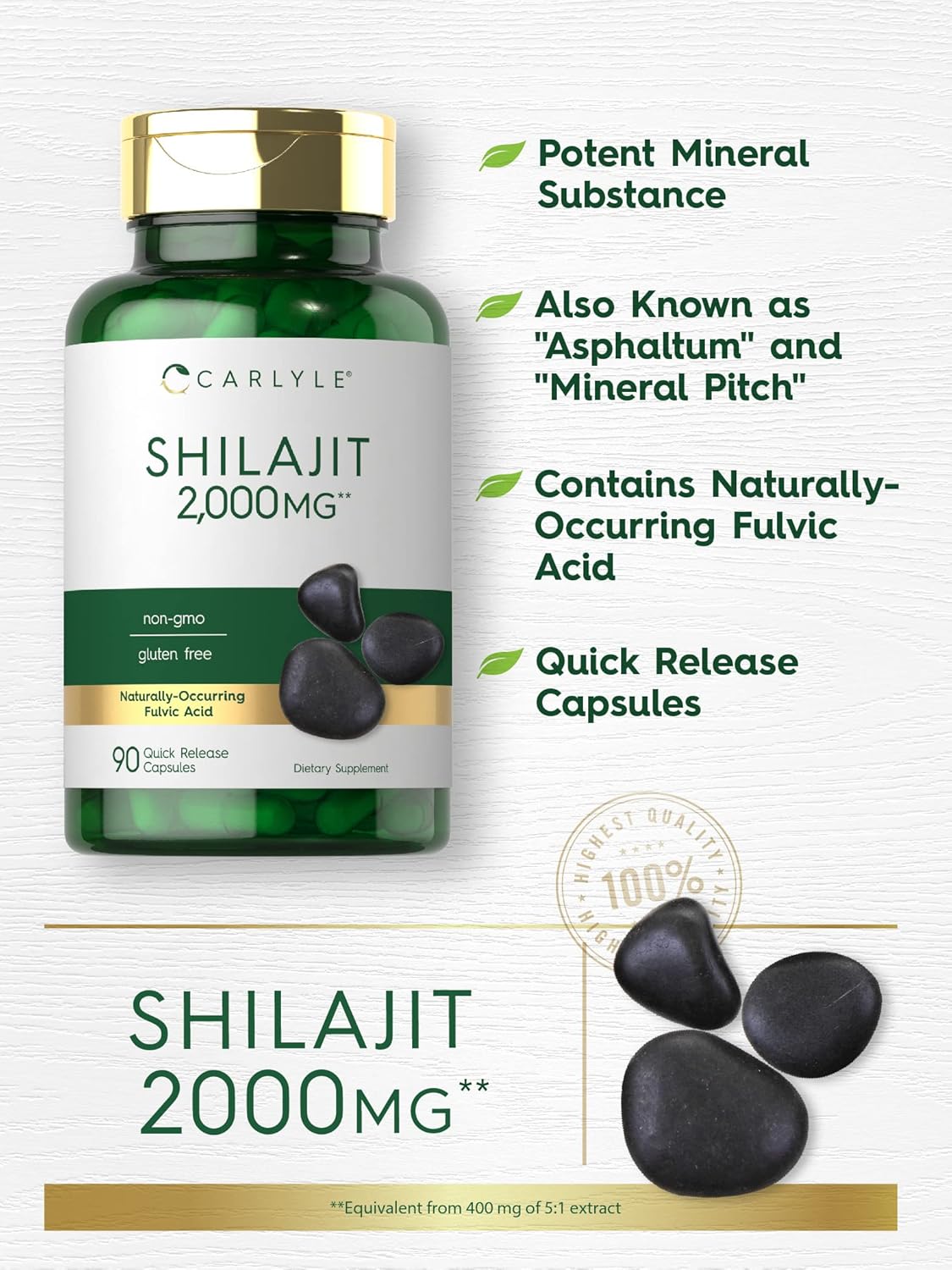 Carlyle Shilajit Cápsulas 2000mg 90 Cápsulas No GMO Gluten-Free