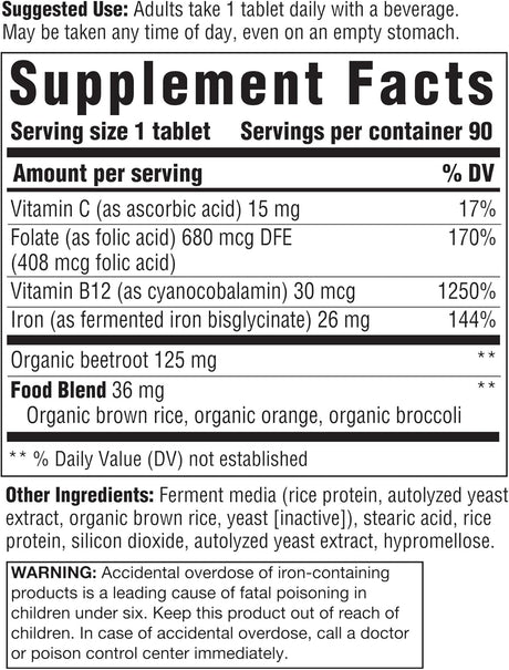 Suplemento de hierro y multivitamínico  sin OMG vegano 90 un