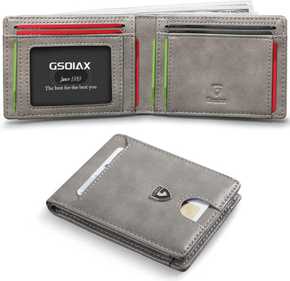 Billetera Slim GSOIAX para hombres, RFID, cuero genuino, bifold