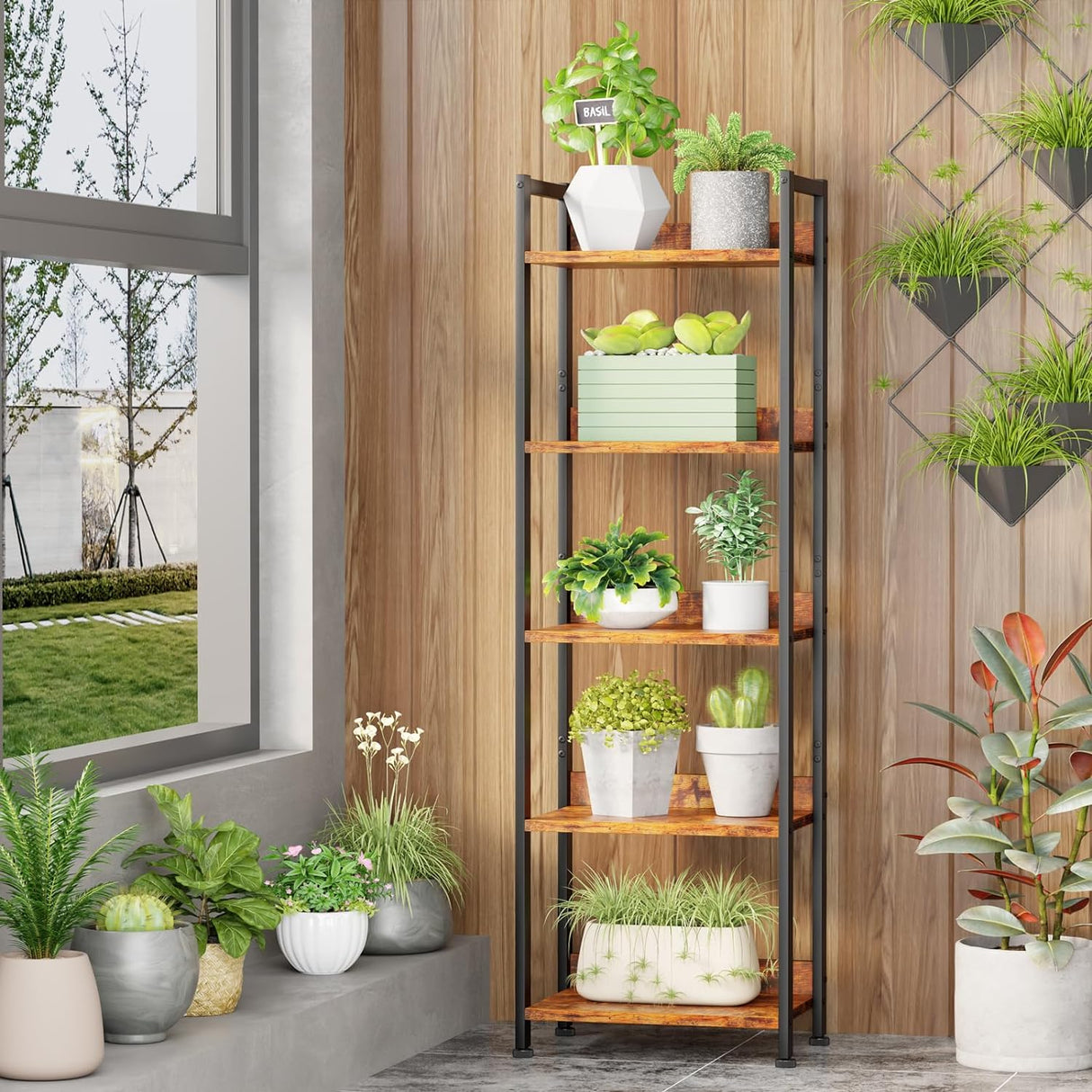 Estantería Furologee 5 Niveles con Cajón, Madera y Metal