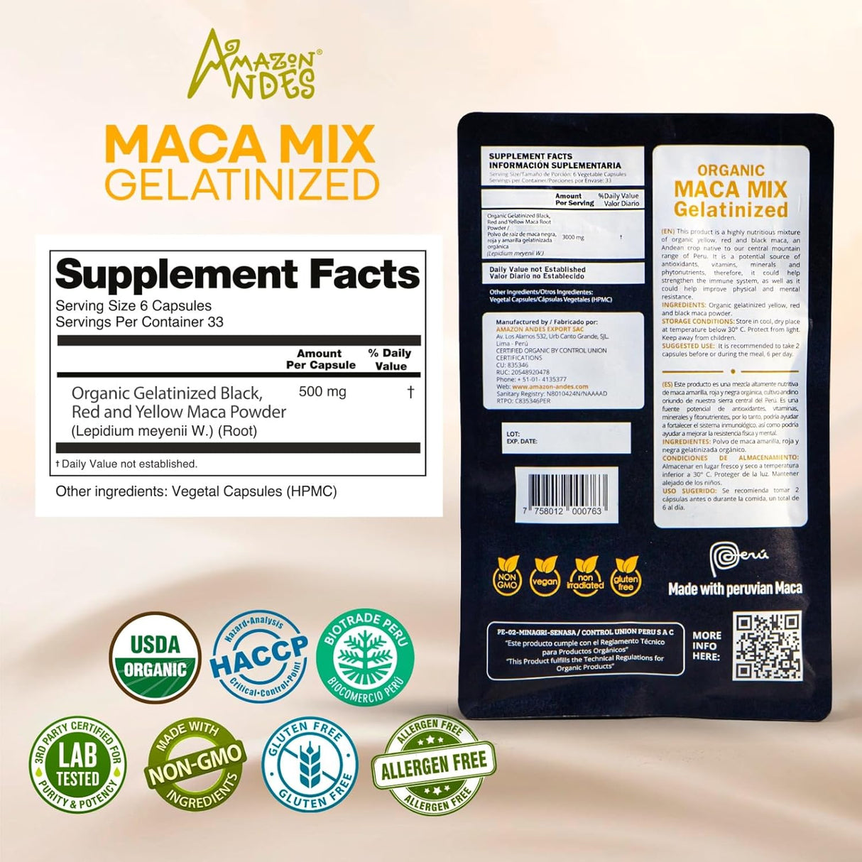 Cápsulas de Maca Premium Amazon Andes 3000mg Energía