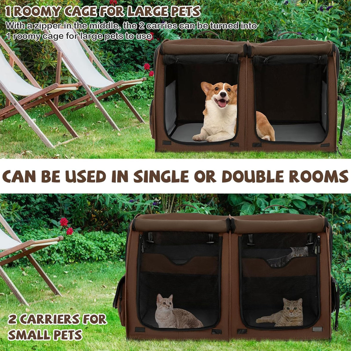 Transportín para gatos PETSITE, 40 pulgadas, doble compartimento