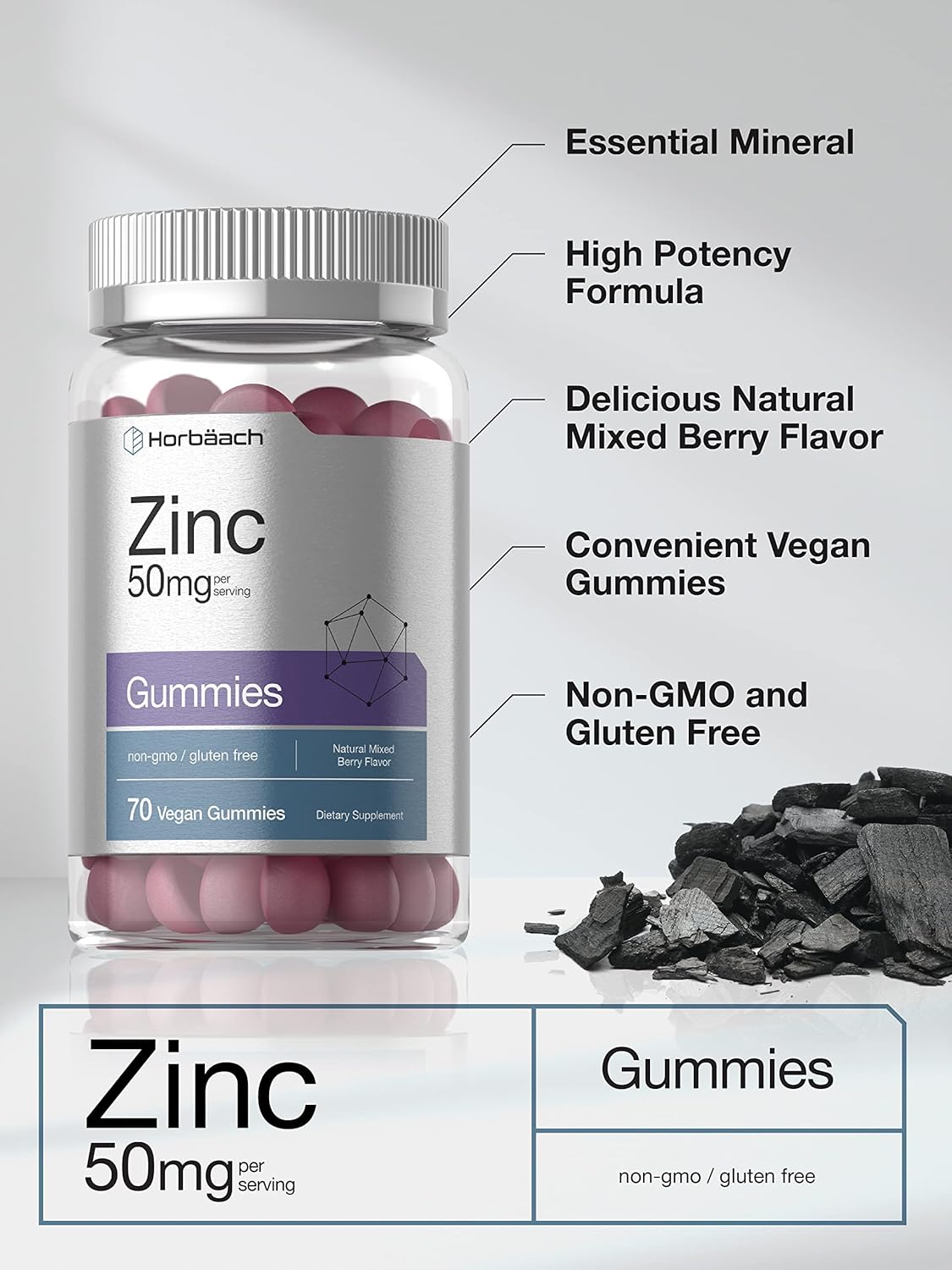 36 cepasGomitas de zinc de 50 mg 70 unidades Fórmula vegana
