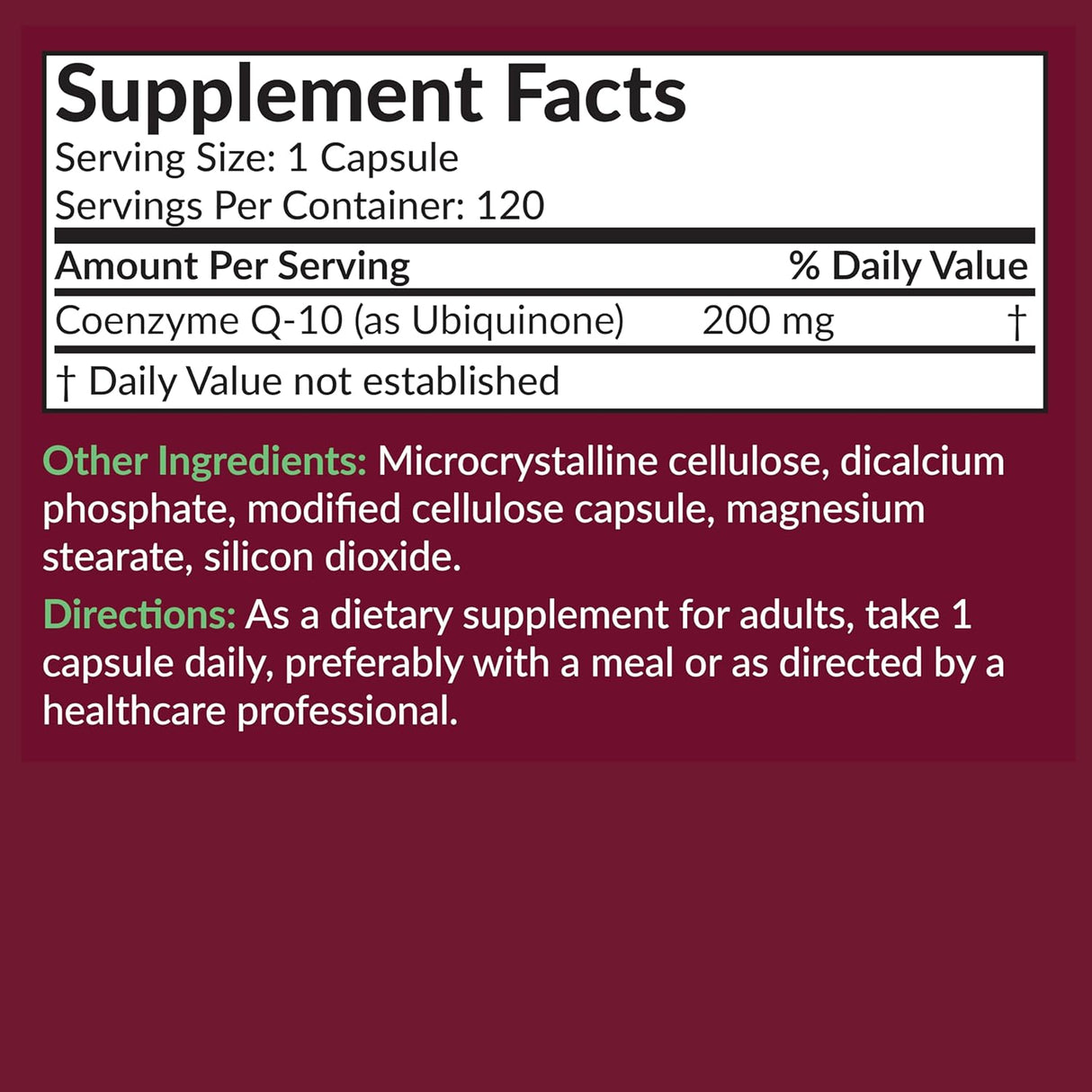 CoQ10 200 MG para Energía Celular, 120 Cápsulas Vegetarianas