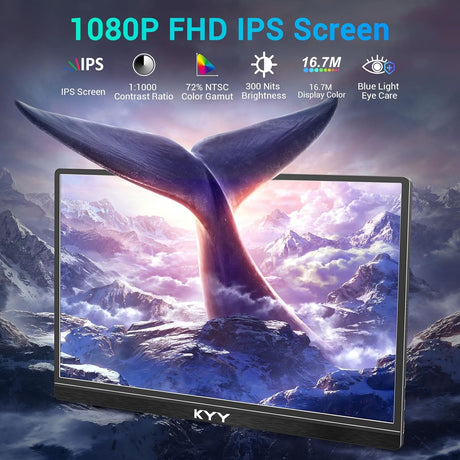 Monitor portátil KYY 15.6'' FHD 1080P USB-C HDMI, ultradelgado