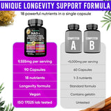 Suplemento NAD 300mg y Resveratrol 1000mg, Fórmula Orgánica