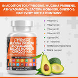 Suplemento Clean Nutraceuticals L Tirosina 1000mg Mucuna