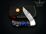 Cuchillo de bolsillo de Damasco para hombre azul