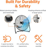 Ventilador Industrial 20 Amazon Basics, 3 Velocidades, 125W