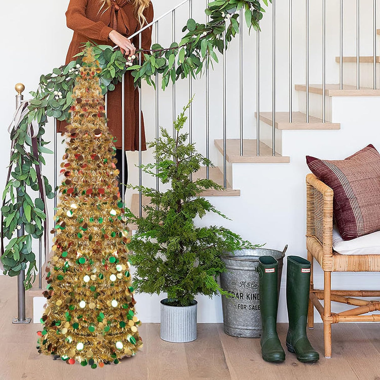 Árbol de Navidad MACTING 5FT Pop Up con Luces y Brillo