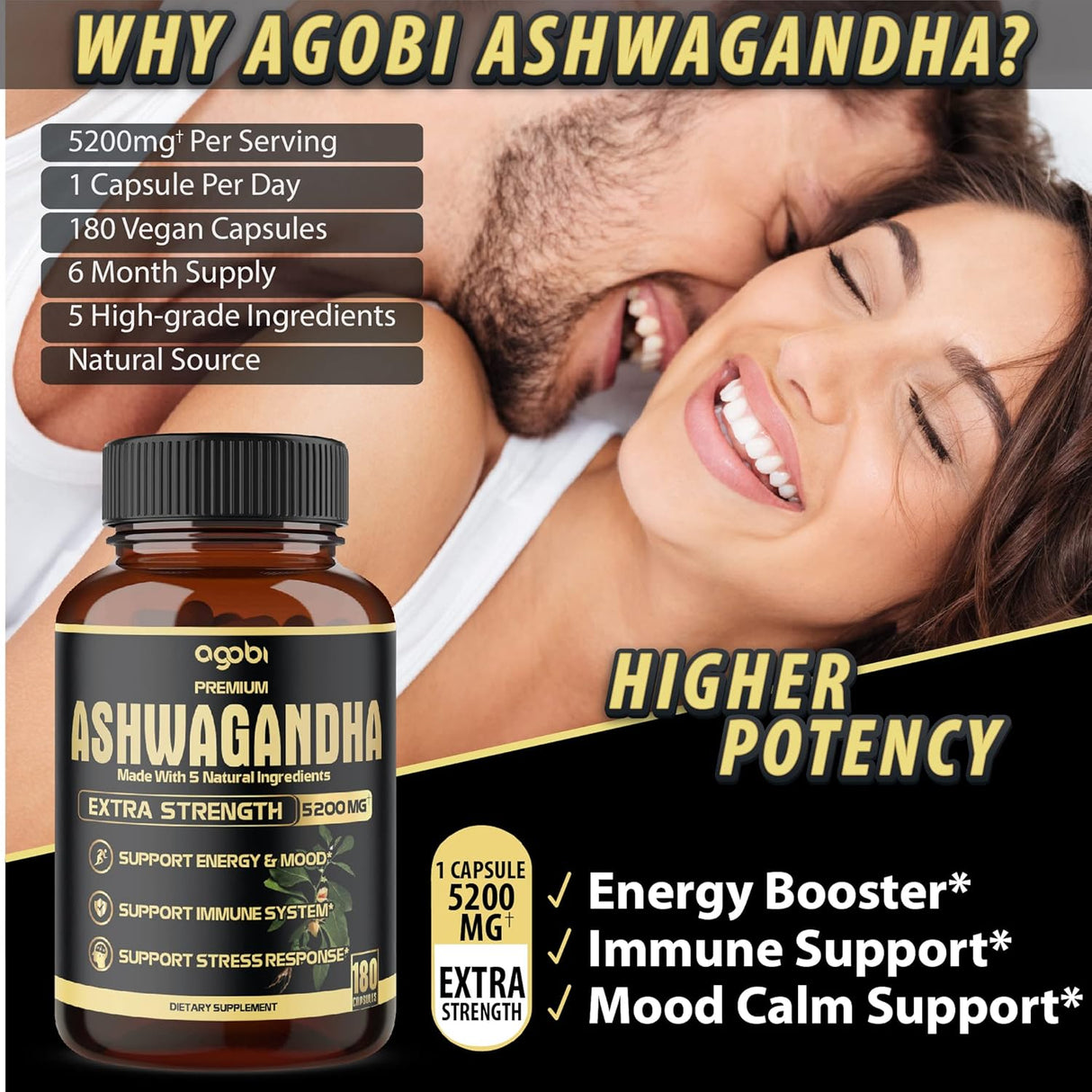 Suplementos Ashwagandha prémium 5 en 1 a 5200 mg en polvo