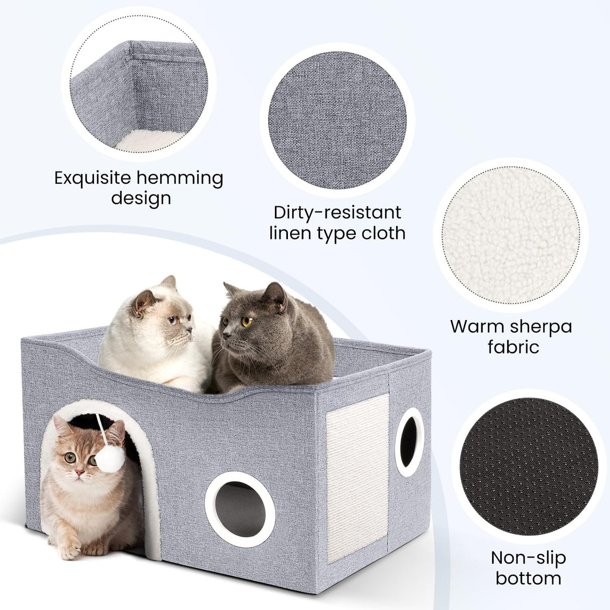 Casa para Gatos Heeyoo - Cueva Grande con Rascador y Bola Fluffy