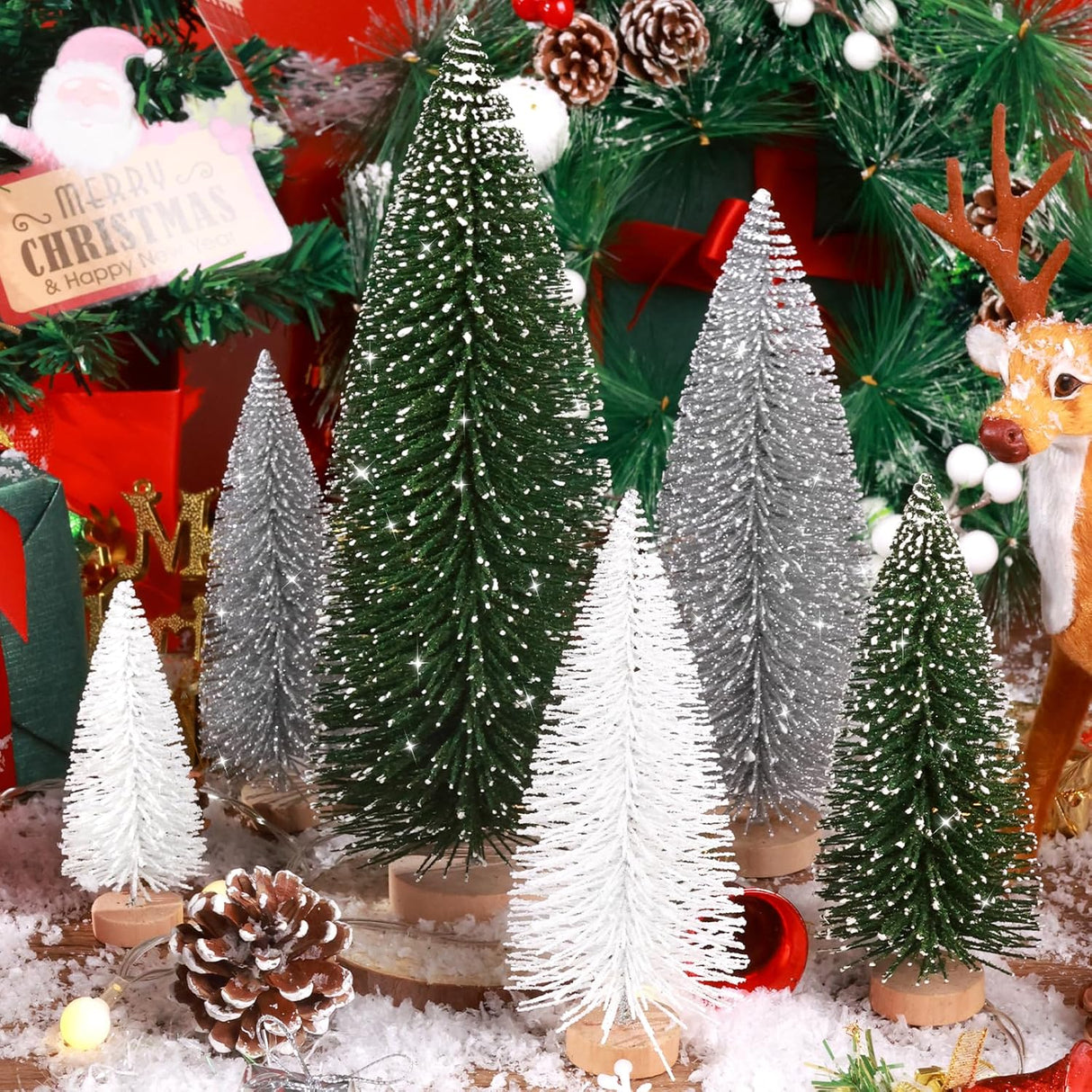 Mini Árboles de Navidad Hatisan con Base de Madera, Decoración