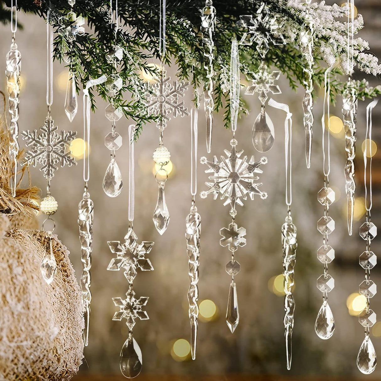 18 Piezas Adornos Acrílicos Cristales para Árbol - Decoración