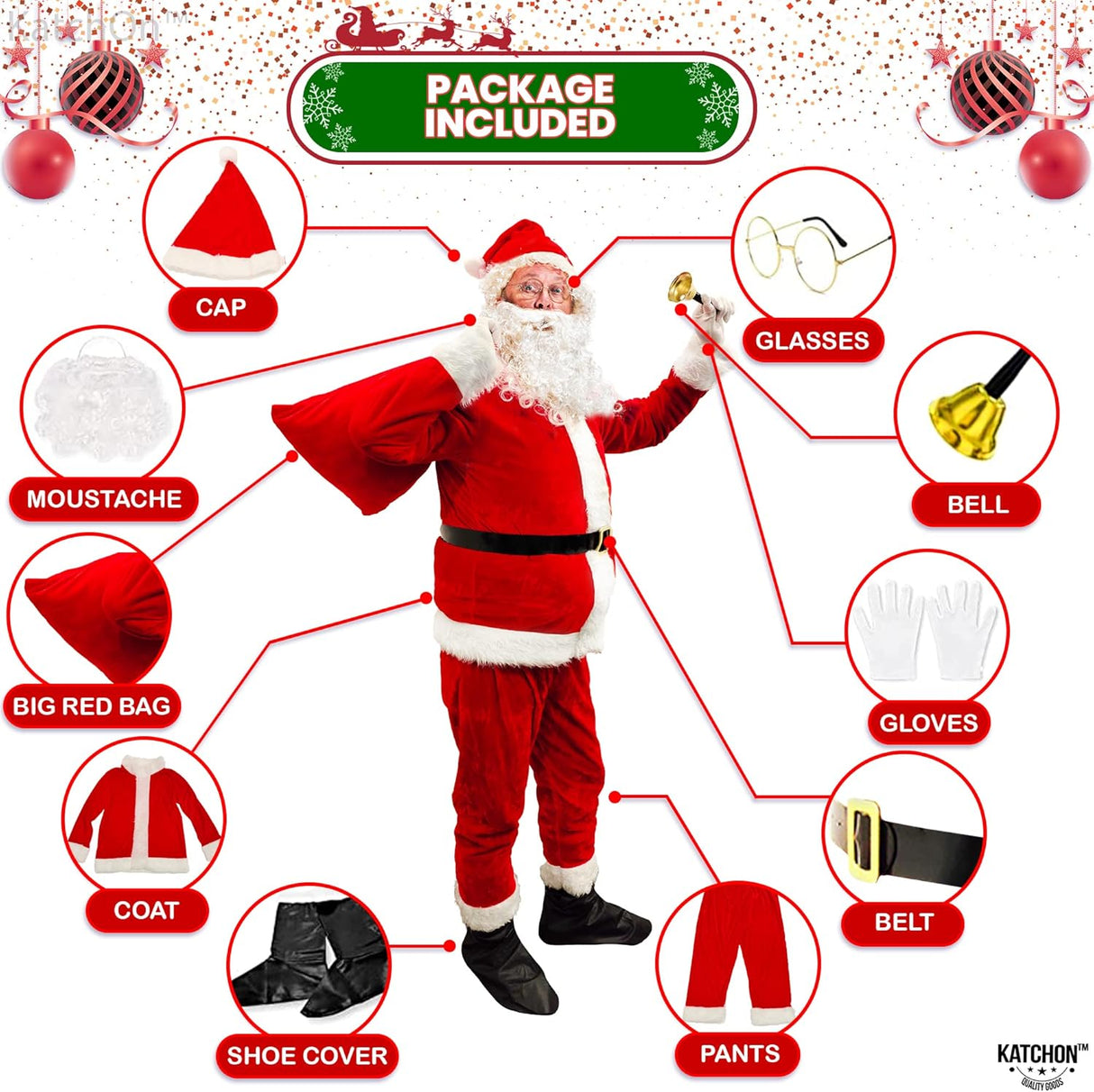 Traje de Papá Noel de terciopelo para adultos Talla L 10 pza