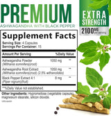 Suplemento de Ashwagandha 2100mg - Antioxidante, 60 Cápsulas