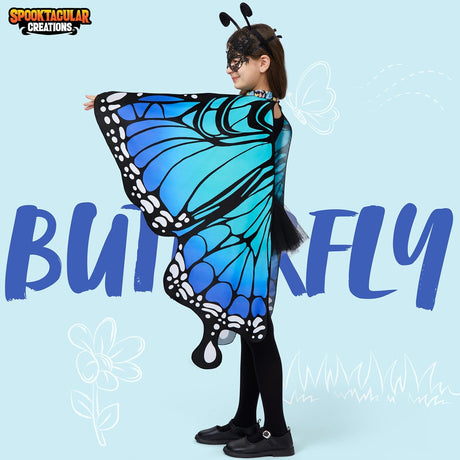 Disfraz Azul de Mariposa para Niñas, Spooktacular Creations, Máscara y Diadema
