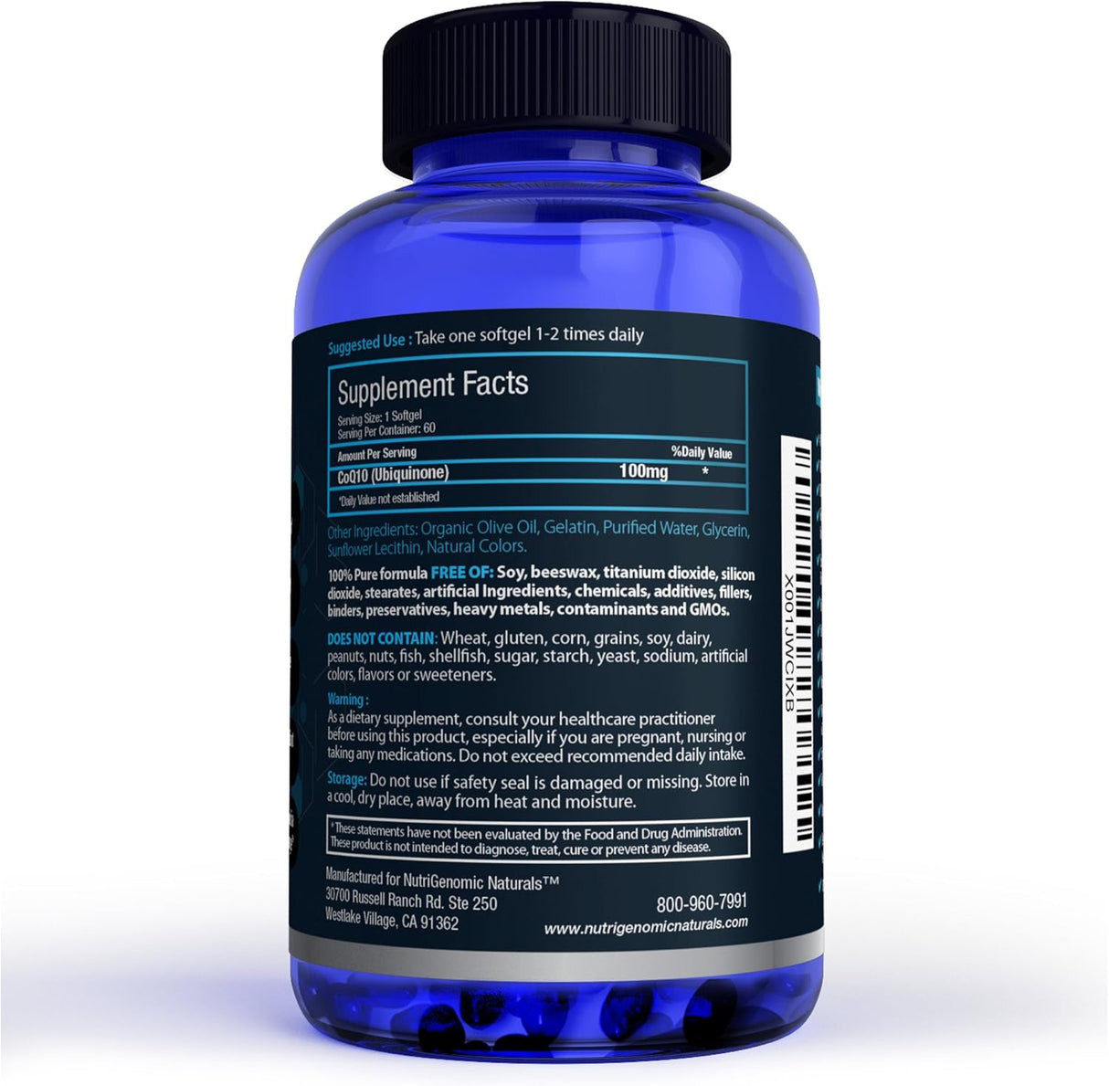 CoQ10 Orgánico con Aceite de Oliva 100mg 60 cápsulas