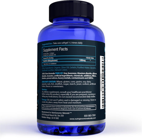 CoQ10 Orgánico con Aceite de Oliva 100mg 60 cápsulas