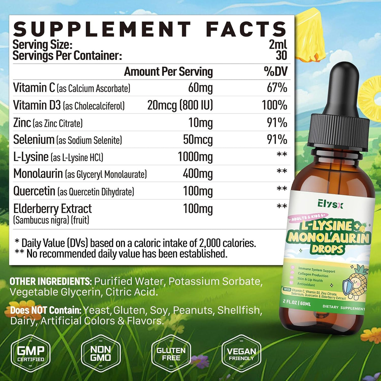 L-Lysina Monolaurina Líquido Suplemento 1000mg, Inmuno 2FL OZ
