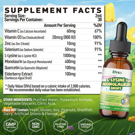 L-Lysina Monolaurina Líquido Suplemento 1000mg, Inmuno 2FL OZ